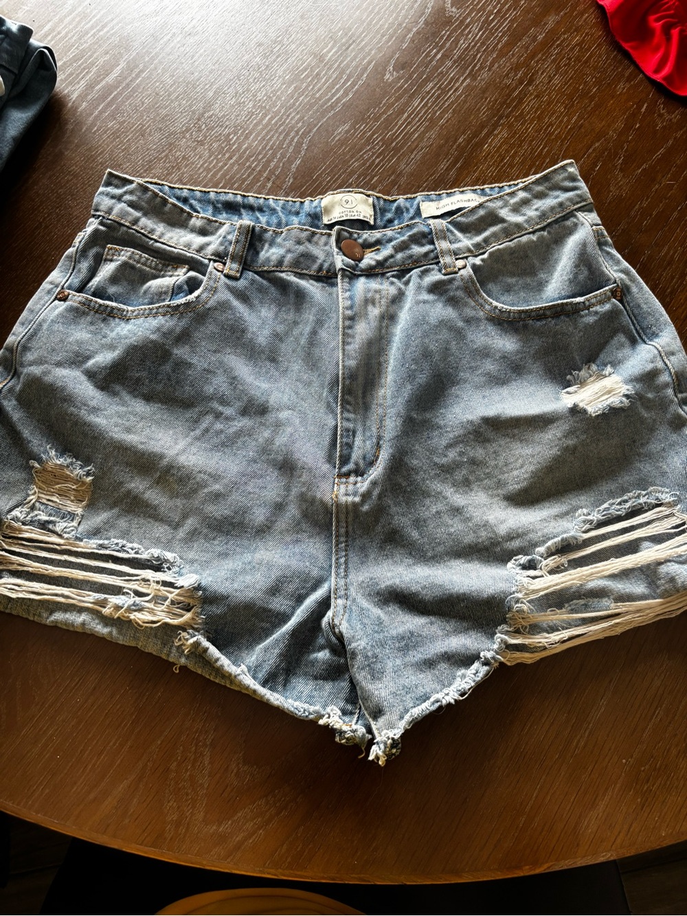 Cotton On Light Blue Distressed High-Waist Denim Shorts